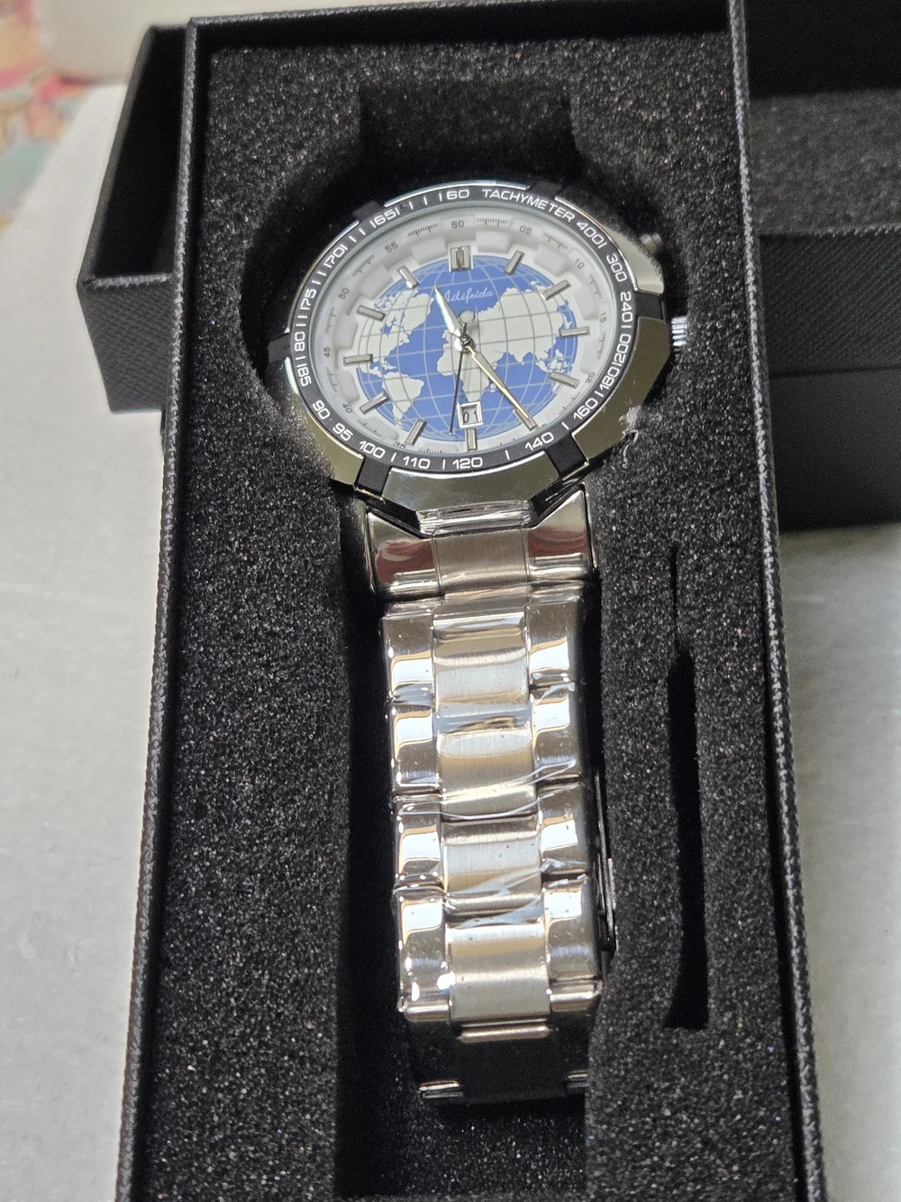 Automatic AILIFEIDA  Blue & Silver World Map Skeleton Mens Watch